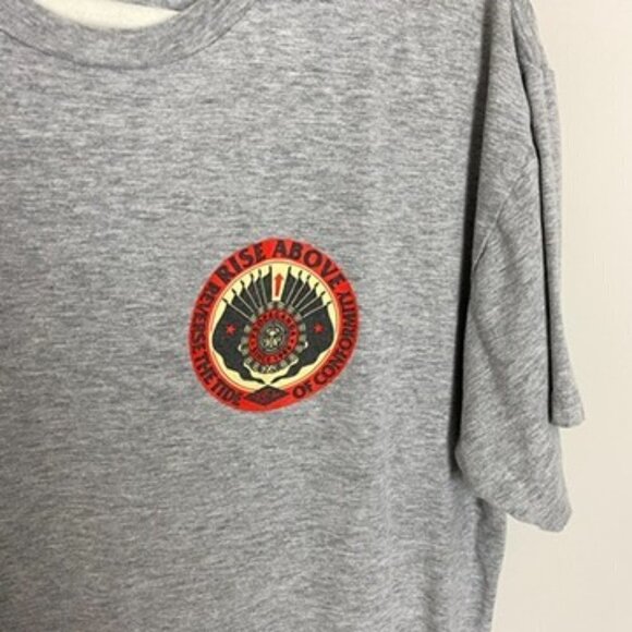 Obey Rise Above Reverse the Tide Graphic T Shirt Grey Red Mens Large - Picture 2 of 6